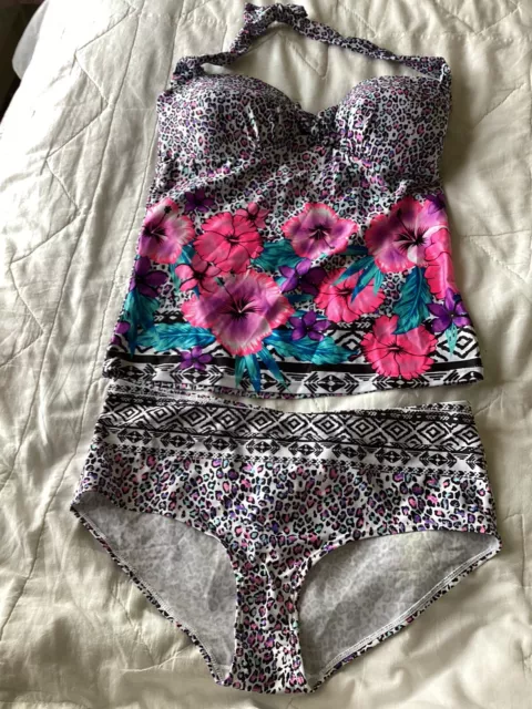 BN B.YOU Pink Blue Multi Tankini Size 14