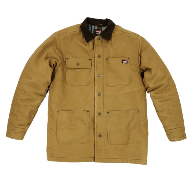 Wrangler Workwear Jacket Mens Small Brown Canvas Insulated Shirt Jacket