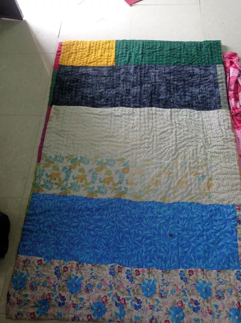 Indian Kantha Qulit Old Vintage ,Handmade Reversible Blanket Throw,Kantha Quilt,