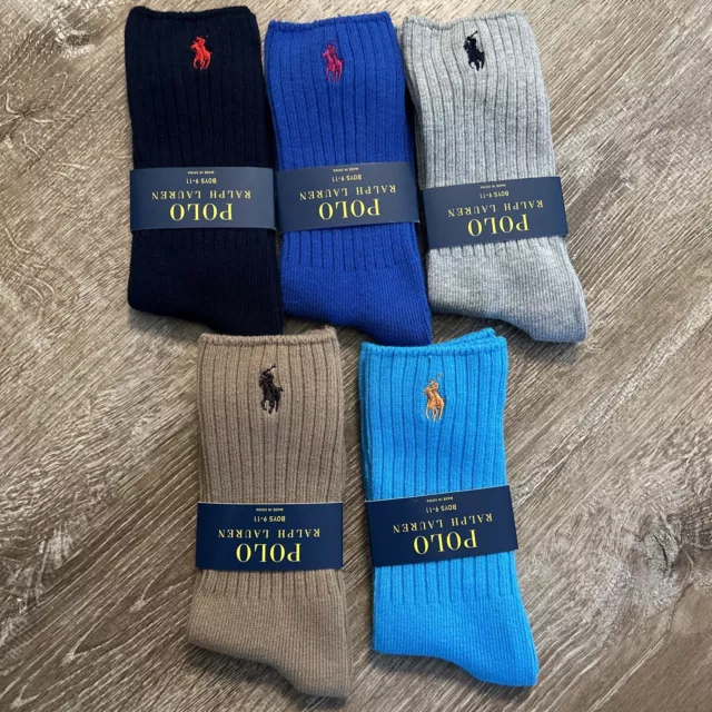 5 PR Polo Ralph Lauren Socks Boys Crew Socks Sock Sz 9-11 .shoe Size 4-10