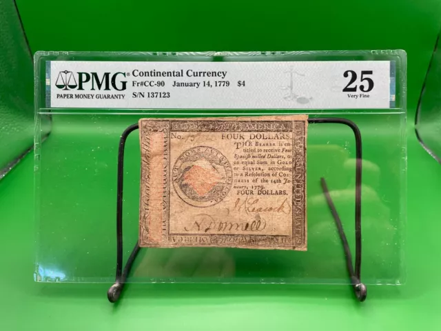 1779 Four Dollars Continental Currency Note January 14, 1779. Very Fine 25!!!