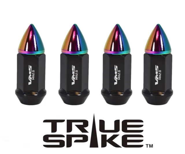 16 True Spike 60Mm 12X1.5 Steel Extended Lug Nuts W/ Neo Chrome Bullet Spikes C