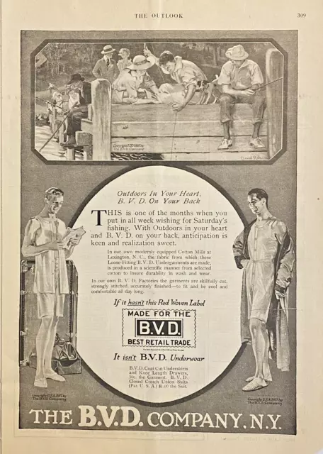 1917 BVD Men's Underwear Vintage Print Ad 9x12" "Outdoors in your heart"