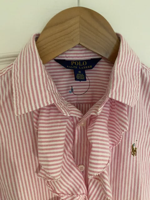 Ralph Lauren Polo Girls Pink Stripes Shirt Blouse Age 10 Years 100% Cotton 3