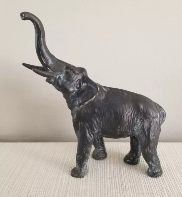 Antique Cast Metal Elephant Figurine Art Deco Figure Animal Vintage Trunk up