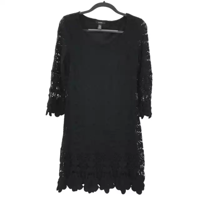 Alfani Women's Crochet Trim Illusion Deep Black Dress Lace Sheath Size Small