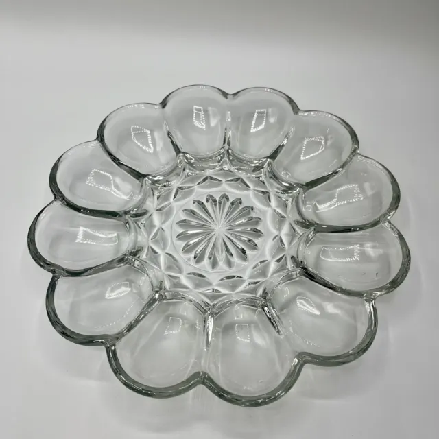 Vintage Clear  Glass Deviled Egg Plate Holds 12