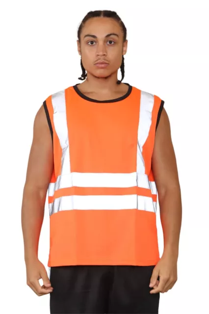 Hi Vis Viz Work Utility Sleeveless Round Neck T-Shirt Warning Tank Top Vest