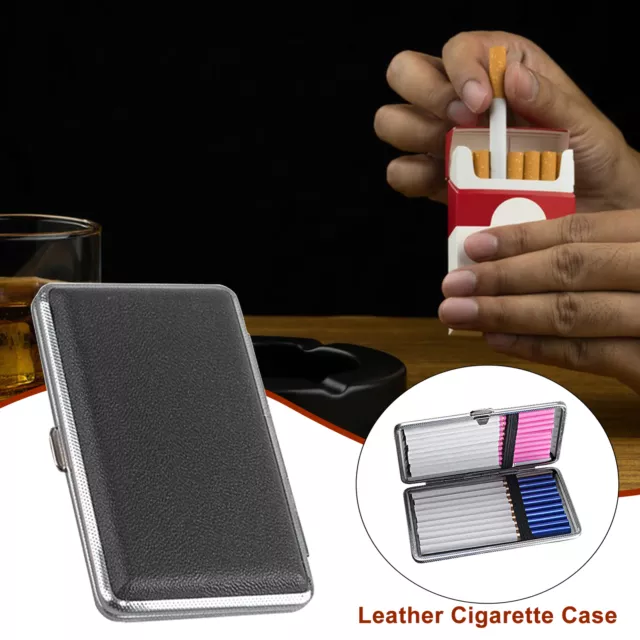 Portable Cigarettes Case Holder Box PU Leather Cigarettes Container Black 2