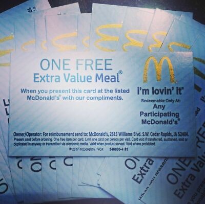 x10 McDONALDS VOUCHERS -FREE-  ANY EXTRA VALUE MEAL
