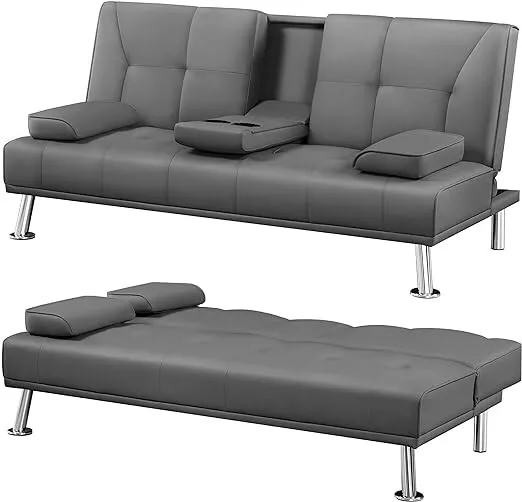 Sofa Bed Faux Leather 3 Seater Sofa Couch Living Bed Settee with Cup Holders
