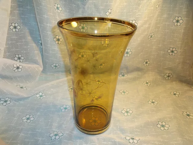 alte große Blumenvase Glas gold transparent Goldrand Kelch Blumen Tischvase Deko