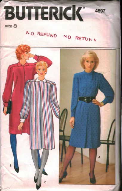4697 Vintage Butterick SEWING Pattern Misses Loose Fitting Dress Casual 8 UNCUT