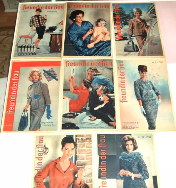 8 x Freundin der Frau - Heft 1,2,3,4,5 - 9,10,12 / 1962 - alle mit Schnittmuster