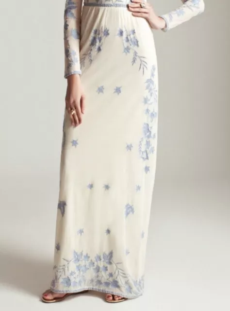 Temperley London Alice Sz 12 Sheer Longsleeve Modest Blue Ivory Maxi Dress SB 2