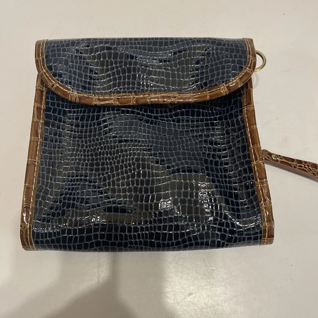 Samantha Brown Croco-Embossed Toiletry Makeup Cosmetic Bag - Navy Blue