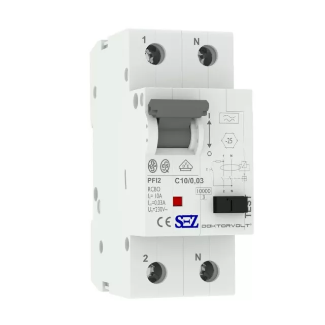 SEZ FI/LS C10A 30mA 2P 10kA Type A RCBO FI/LS interrupteur combiné VDE