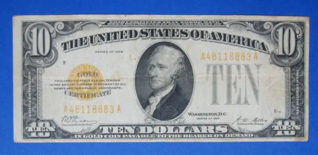 1928 $10 Gold Certificate Note ~ Fr #2400 ~ F/VF Grade-Condition ~ Free Shipping
