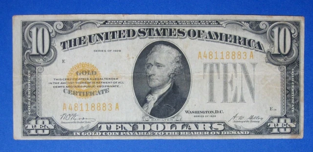1928 $10 Gold Certificate Note ~ Fr #2400 ~ F/VF Grade-Condition ~ Free Shipping