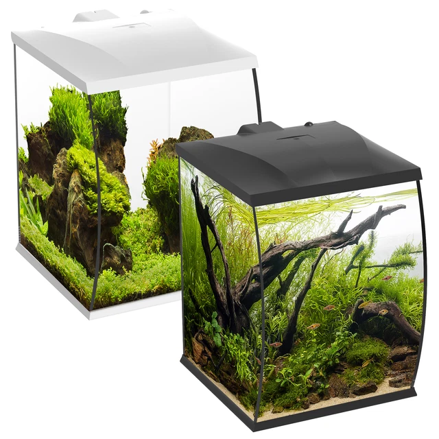 Betta Curve 35L Aquarium Fish Tank White Black LED Light & Internal Filter