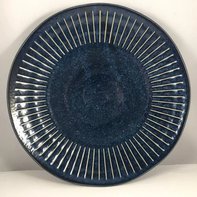 SET of 2 Japanese Dinner Serving Plates 10"D Porcelain Blue Sea Spoke JAPAN MADE