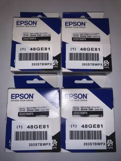 Epson Label works Shrink Tube PX Tape 203STBWPX Lot Of 4