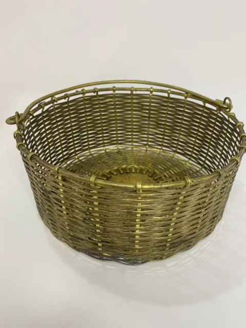 Vintage Solid Brass Weaved Basket Made In India Rustic Cottage