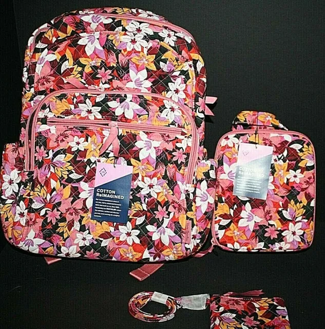 Vera Bradley ROSA FLORAL Iconic Campus Backpack LUNCH Bunch ZIP ID LANYARD NWT