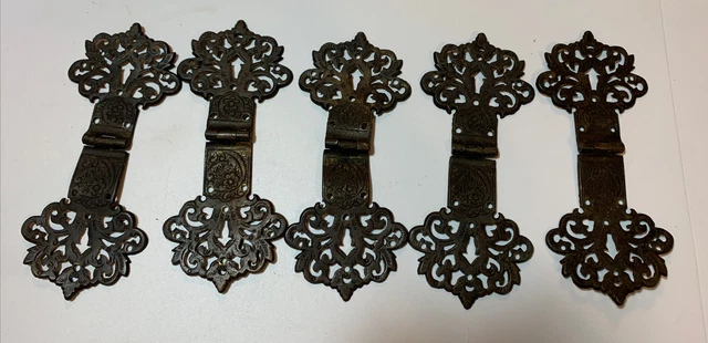 Lot Of 5 Vintage Ornate Floral Pattern Hinges Cabinet Door Hardware