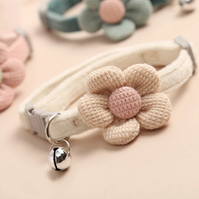 Cat Collar Dog Knitting Flower Comfortable Quick Release With Bell Cute Buckle