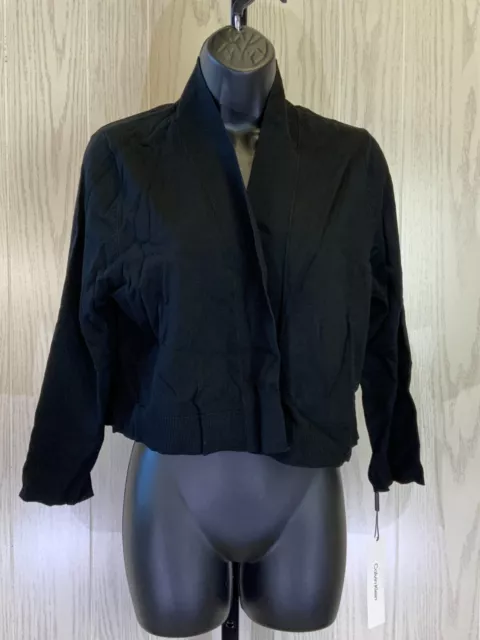 Calvin Klein Cropped Open-Front Cardigan, Womens Size XL, Black MSRP $49.98