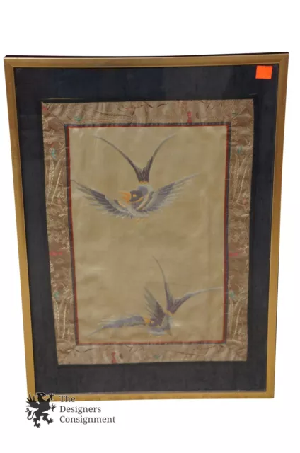 Antique Silk Embroidered Bird Wall Art Chinese Asian Oriental Embroidery Panel