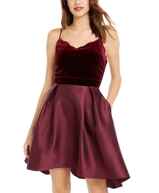 Teeze Me Juniors' High-Low Velvet-Top Dress Dark Red Size 13
