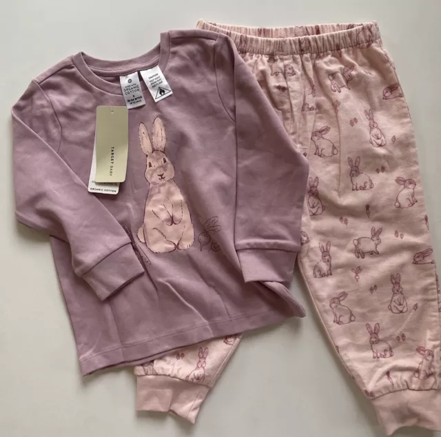 Target baby girl size 18-24 month purple pink Easter bunny PJ set top pants BNWT