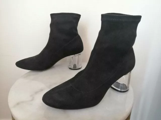 Paire De Bottines A Talons Transparents Zara Boots Taille 38 Velours Noir Bottes