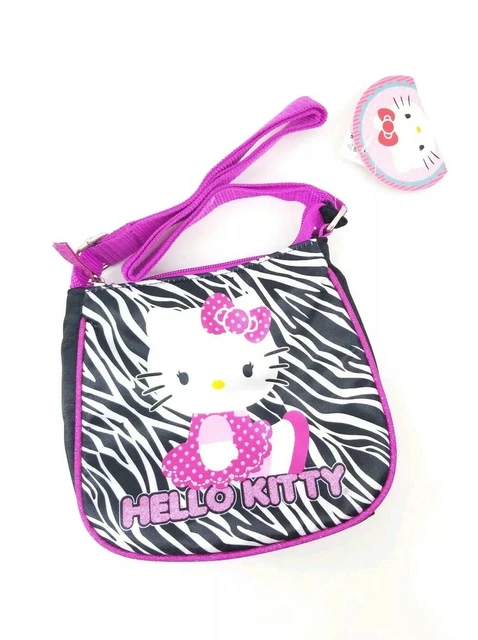 Sanrio HELLO KITTY Small Black CROSSBODY Purse Bag Pouch Cute Zebra Pink Glitter