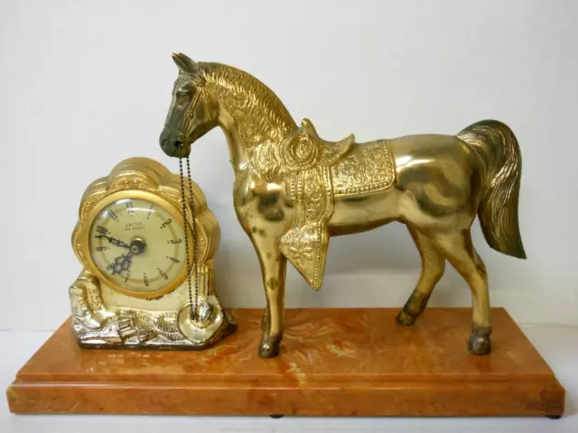 Vintage United Self-Starting Clock Corp Horse Mantle Clock ~ Untested
