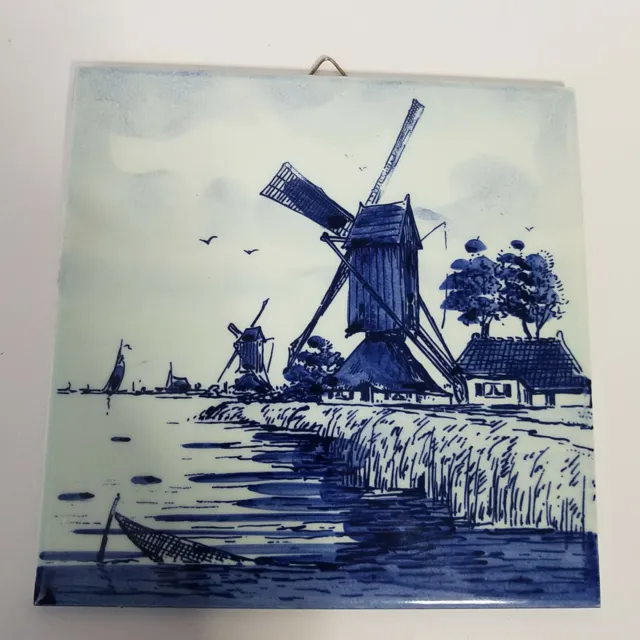 Reclaimed, Antique, Céramique d'Hemixem Tile, "H" Belgium, Delft Style, Windmill 7