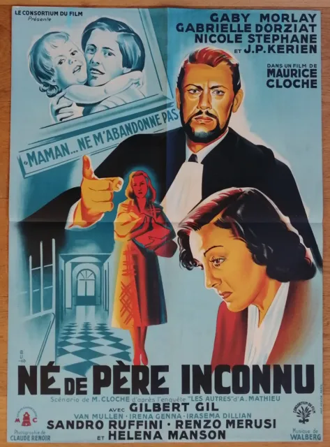 NE DE PERE INCONNU gaby morlay maurice cloche affiche cinema originale 80x60 '50