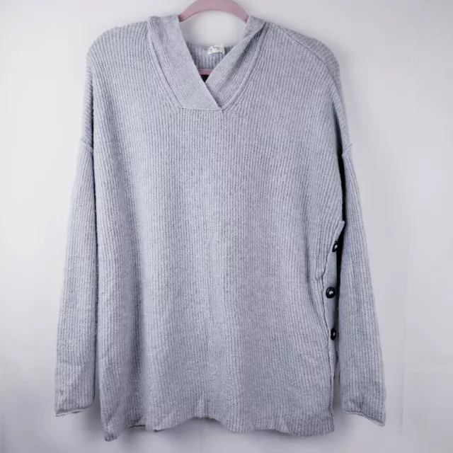 Caslon Womens Sweater Knit Hooded Button Size Small Oversized Gray wool blend