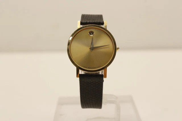 Orologio Vintage Movado Da Uomo Museo Oro Cinturino in Pelle Nera Nuovo di Stato 87-45-882 #14