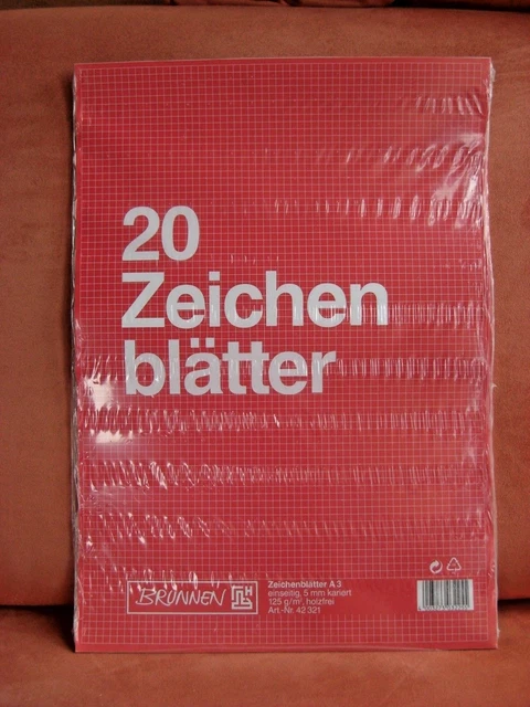 20 Zeichenblätter DIN A3 einseitig kariert Zeichenpapier Zeichenkarton 125g/m²