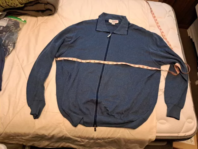 $700 Brioni Sweater Full Zip Blue Cashmere Silk Linen Rare Italy Large Rome