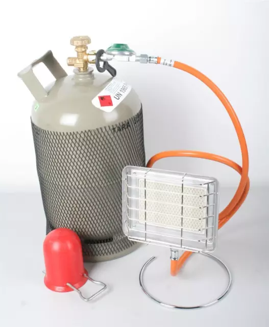5 kg Gasflasche HPV Heizstrahler Standfuß 2 kw Schlauch 1,5 m Regler Schlüssel
