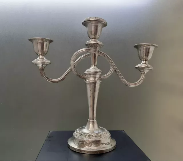 Vintage IANTHE Silver Plated ORNATE Triple CANDELABRA Candlestick - props