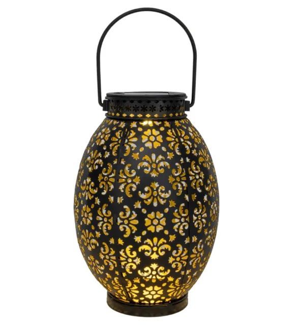 LED Solar Laterne mit Blumen Muster - 23 x 16 cm - Garten Deko Tisch Hänge Lampe