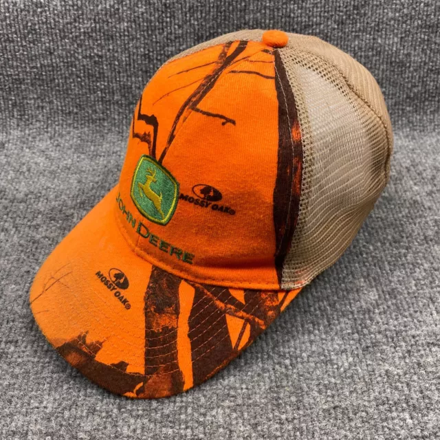 John Deere Hat Cap Snap Back Adjustable Mens Orange Brown Mesh Trucker