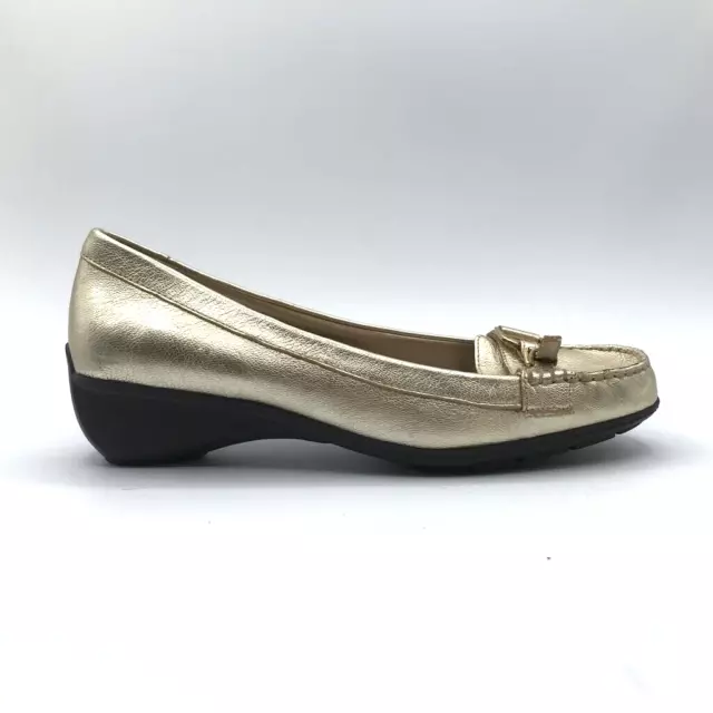LRL Ralph Lauren Womens Loafers Shoes Metallic Wedge Heels Leather Slip On 10B
