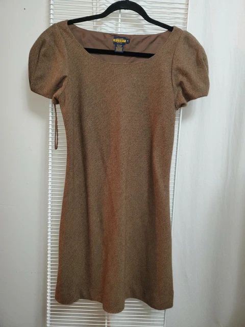 Ralph Lauren Rugby Wool Cap Sleeve Dress Size 6 Scoop Neck Brown Patterned