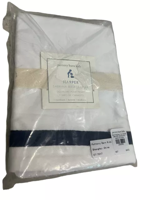 Pottery Barn Kids Harper Sabrina Basket Liner White Navy Stripe Size Medium NWT